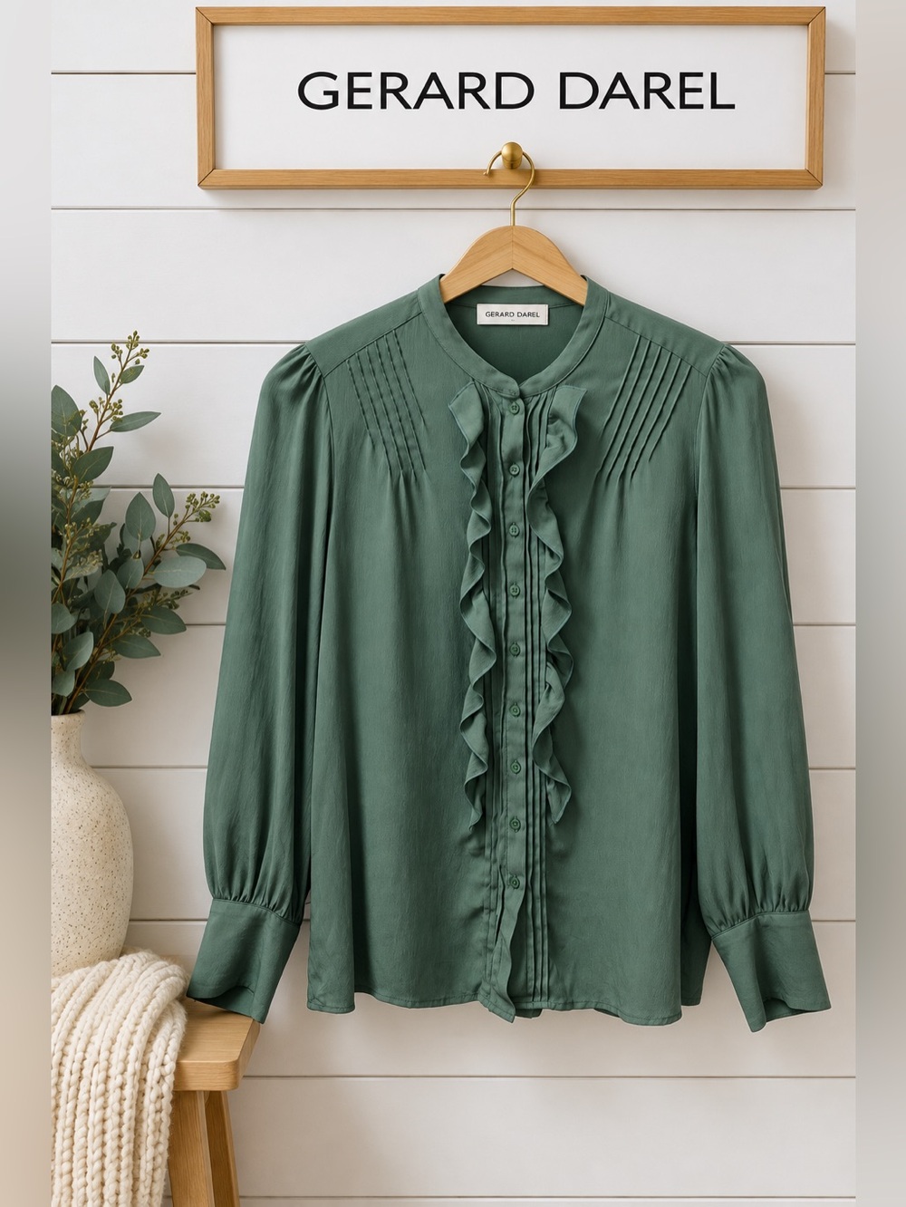Gérard Darel Green Silk Blend Ruffle Blouse – Size 38